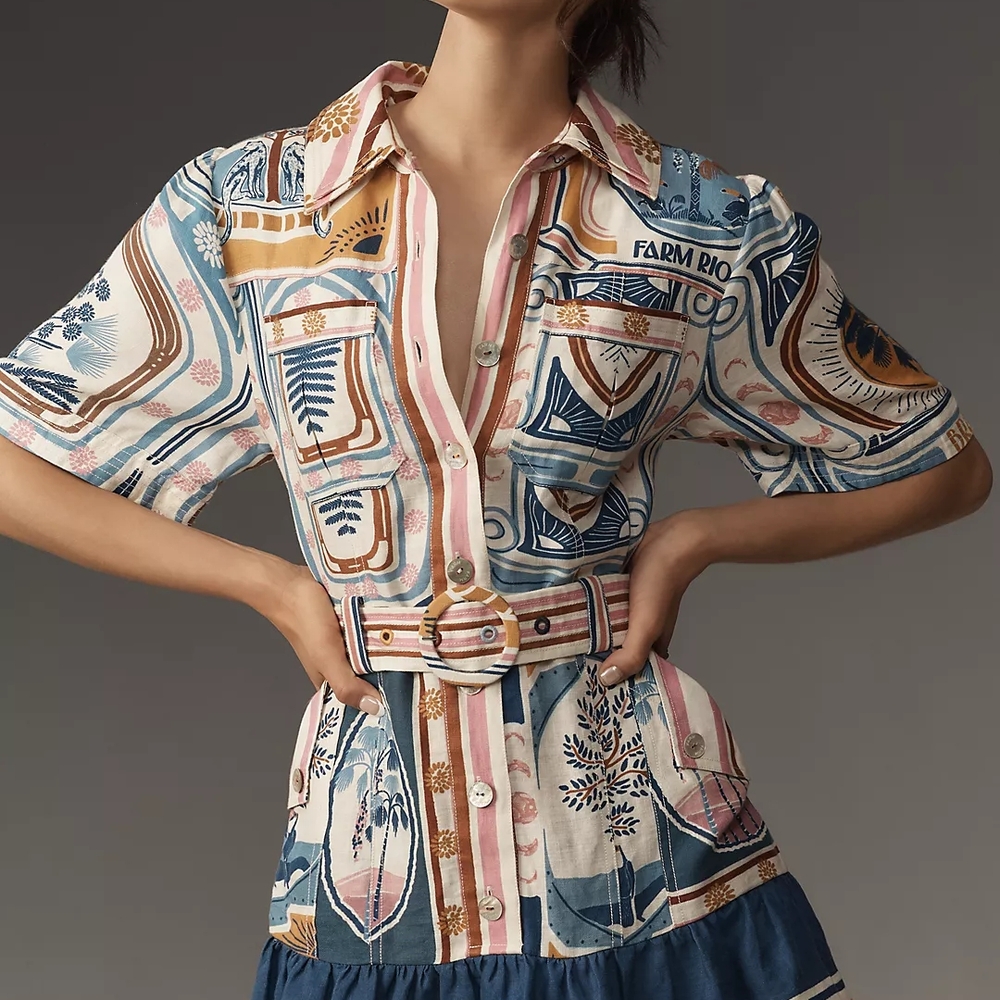 FARM Rio Cerrado Linen Mini Dress